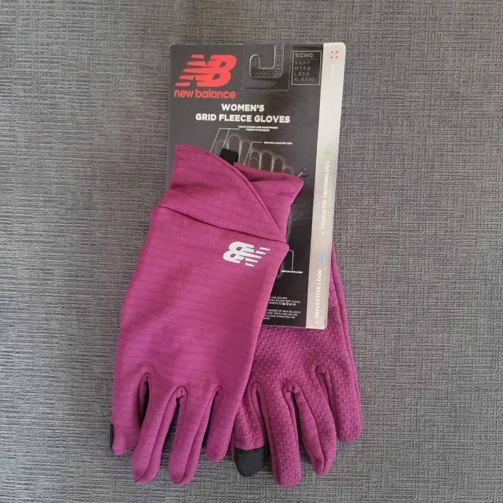 New Balance Women Pink Grid Fleece Touch -Tip Technology Gloves Size Lar…